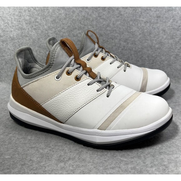 Athalonz EnVe‎ Golf Shoes Mens Size 8.5 White Tan Athletic Performance Spikeless - Picture 1 of 16